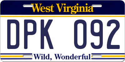 WV license plate DPK092