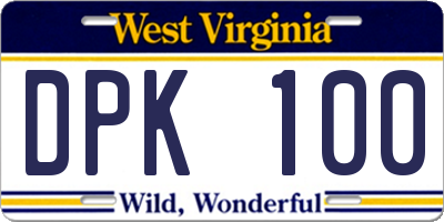 WV license plate DPK100