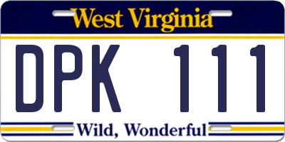 WV license plate DPK111