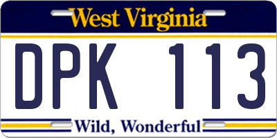 WV license plate DPK113