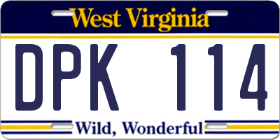 WV license plate DPK114