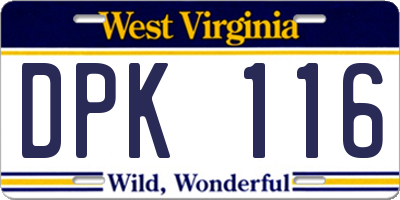 WV license plate DPK116