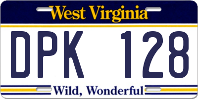 WV license plate DPK128