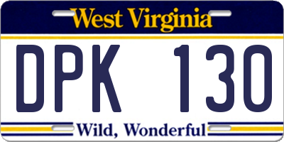 WV license plate DPK130