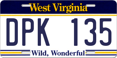 WV license plate DPK135