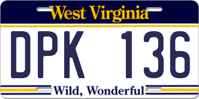 WV license plate DPK136