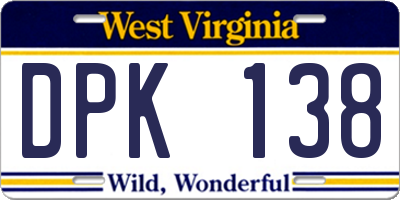 WV license plate DPK138