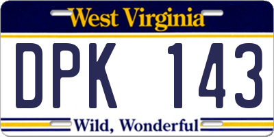 WV license plate DPK143