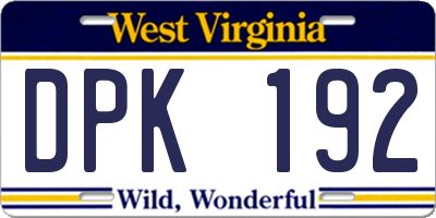 WV license plate DPK192