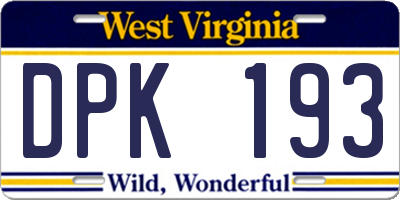 WV license plate DPK193