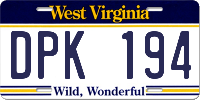 WV license plate DPK194
