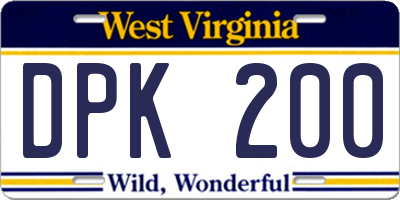 WV license plate DPK200