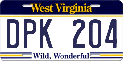 WV license plate DPK204