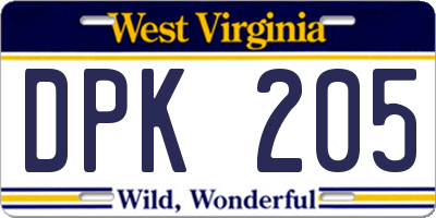 WV license plate DPK205