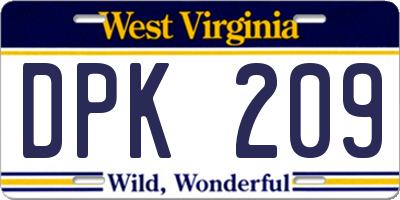 WV license plate DPK209