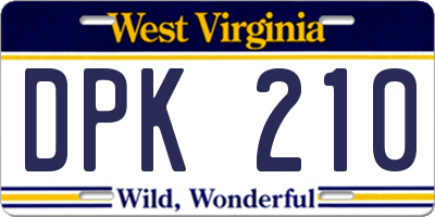 WV license plate DPK210