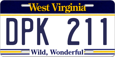 WV license plate DPK211