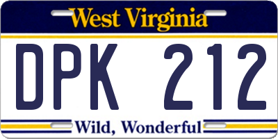 WV license plate DPK212