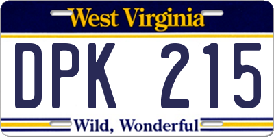 WV license plate DPK215