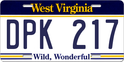 WV license plate DPK217