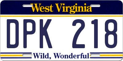 WV license plate DPK218