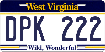 WV license plate DPK222