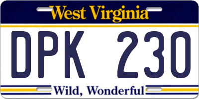 WV license plate DPK230