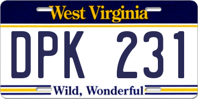 WV license plate DPK231
