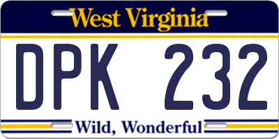 WV license plate DPK232