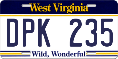 WV license plate DPK235
