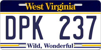 WV license plate DPK237