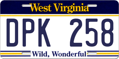 WV license plate DPK258
