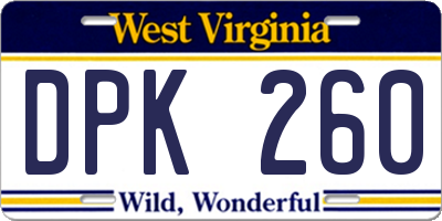WV license plate DPK260