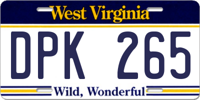 WV license plate DPK265