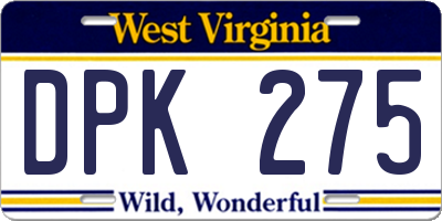 WV license plate DPK275