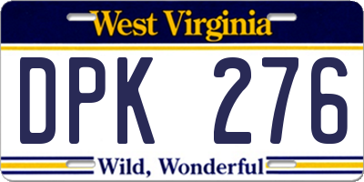 WV license plate DPK276