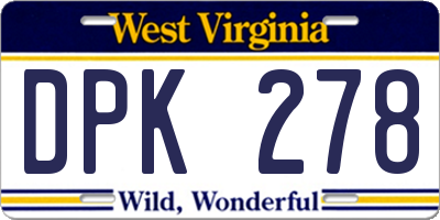 WV license plate DPK278