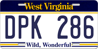 WV license plate DPK286