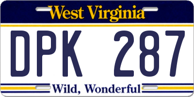 WV license plate DPK287