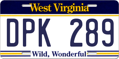 WV license plate DPK289