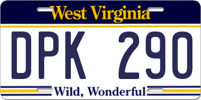 WV license plate DPK290