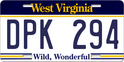 WV license plate DPK294