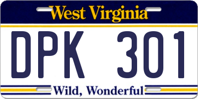 WV license plate DPK301