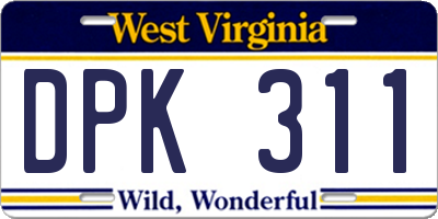 WV license plate DPK311