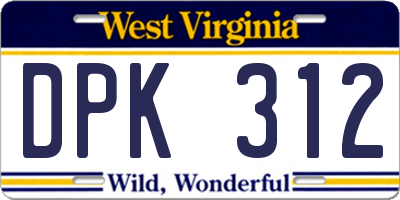 WV license plate DPK312