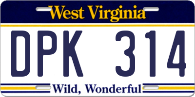 WV license plate DPK314
