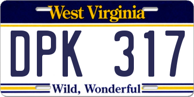 WV license plate DPK317