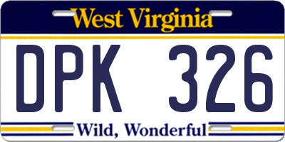 WV license plate DPK326