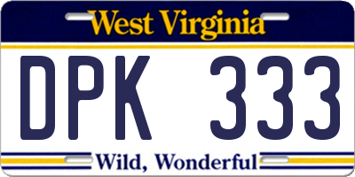 WV license plate DPK333