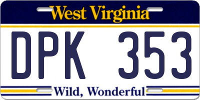 WV license plate DPK353